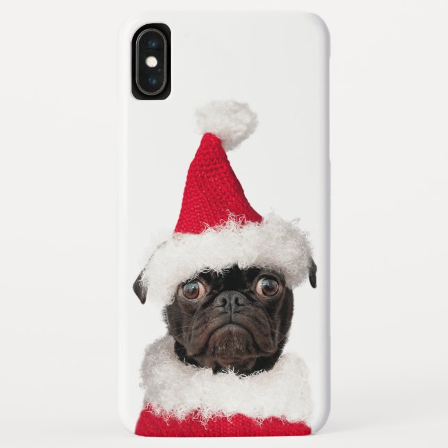 Cute Funny Christmas Black Pug Puppy Santa Case-Mate iPhone Case (Back)