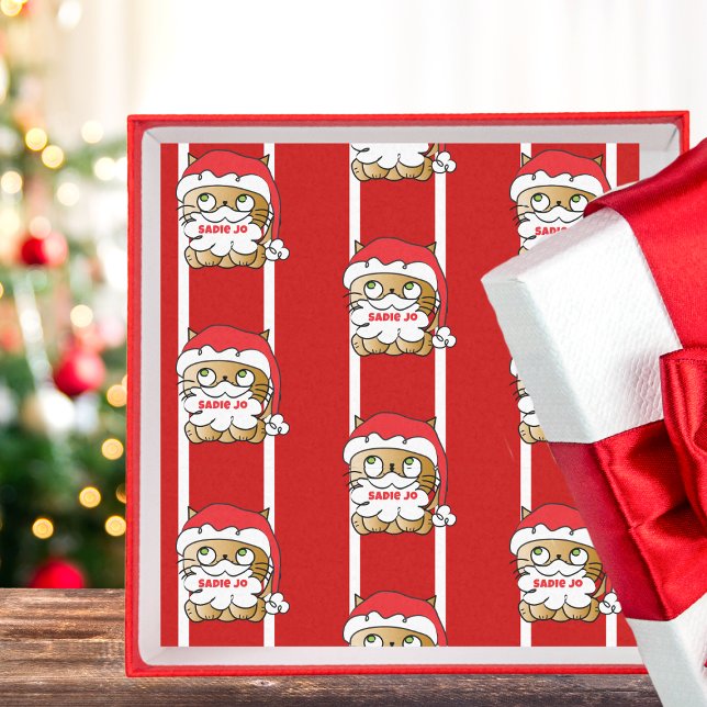 Cute Funny Christmas Cartoon Cat Personalized Bold Tissue Paper (Creator Uploaded)