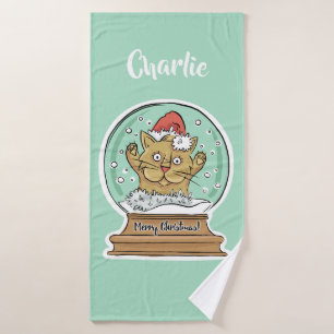 Cute Funny Christmas Cat custom name bath towel