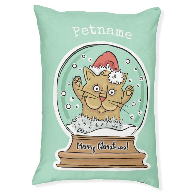 Cute Funny Christmas Cat custom name dog beds (Front Vertical)