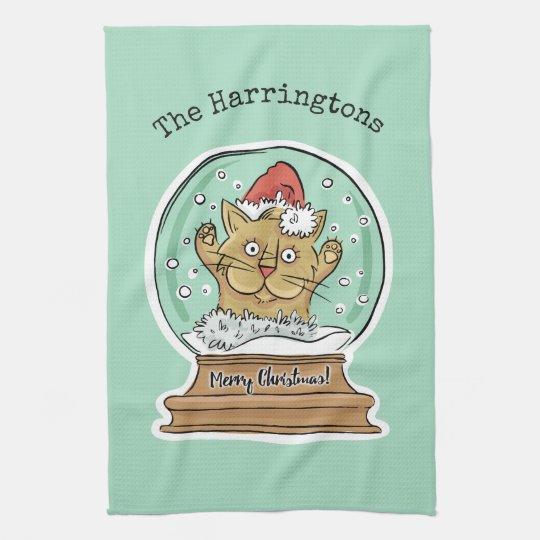 Cute Funny Christmas Cat custom name hand towel