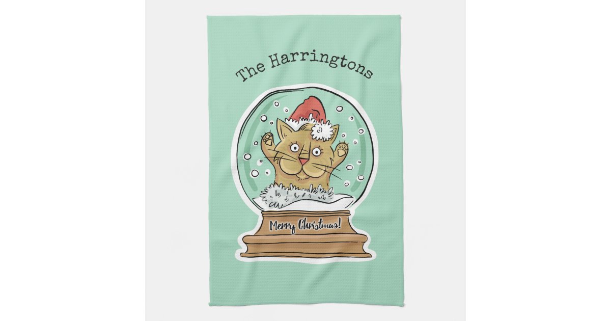 Cute Funny Christmas Cat custom name hand towel