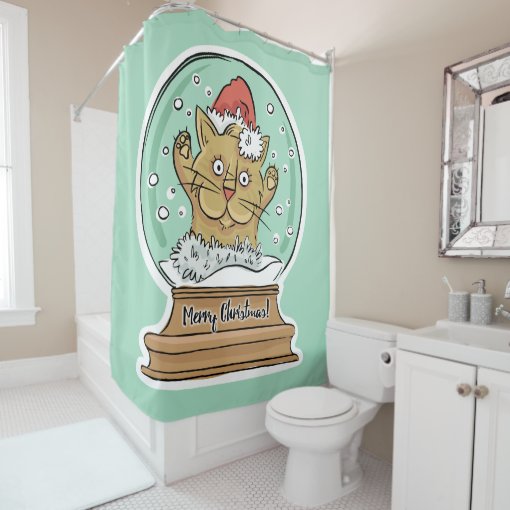 Cute Funny Christmas Cat shower curtain Zazzle