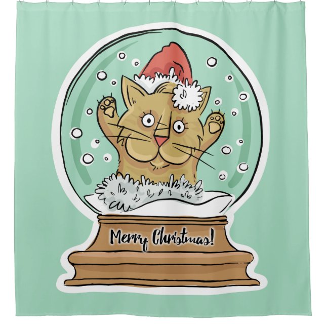 Cute Funny Christmas Cat shower curtain (Front)