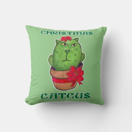 Cute Funny Christmas Catcus Holiday Cactus  Throw Pillow