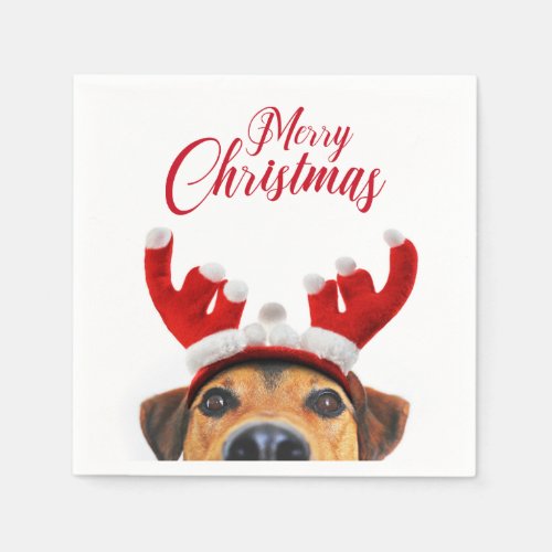 Cute Funny Christmas Dog Reindeer Antler Headband Napkins