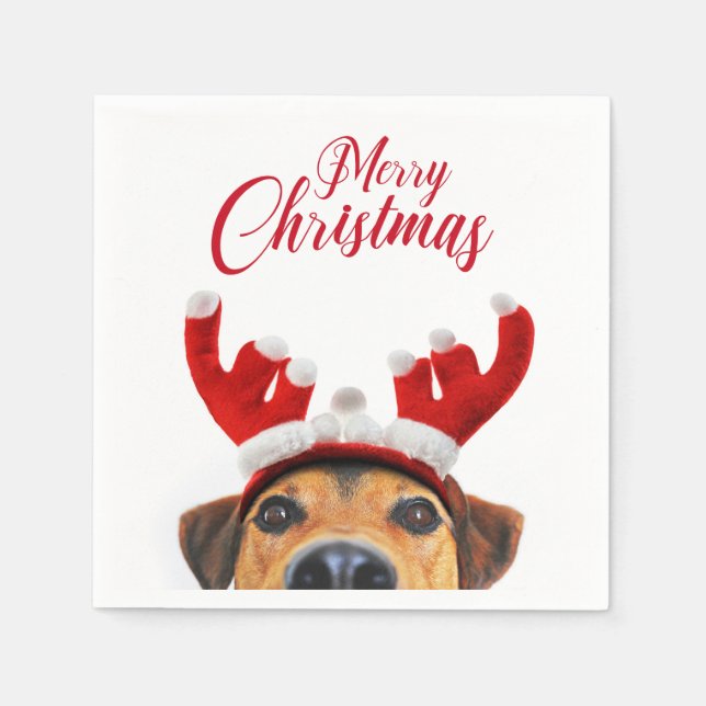 Cute Funny Christmas Dog Reindeer Antler Headband Napkins (Front)
