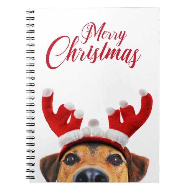 Cute Funny Christmas Dog Reindeer Antler Headband Notebook (Front)