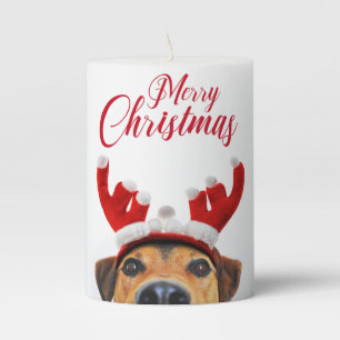 Cute Funny Christmas Dog Reindeer Antler Headband Pillar Candle