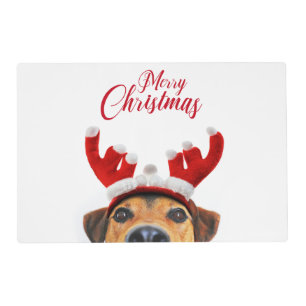 Cute Funny Christmas Dog Reindeer Antler Headband Placemat