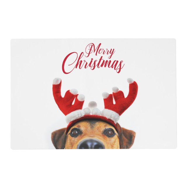 Cute Funny Christmas Dog Reindeer Antler Headband Placemat (Front)