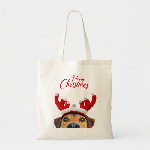 Cute Funny Christmas Dog Reindeer Antler Headband Tote Bag