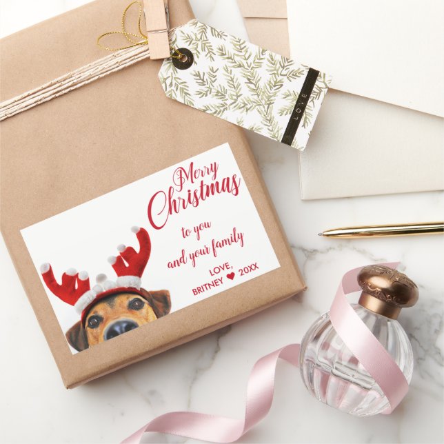 Cute Funny Christmas Dog Reindeer Headband Antler Rectangular Sticker (Gifting)
