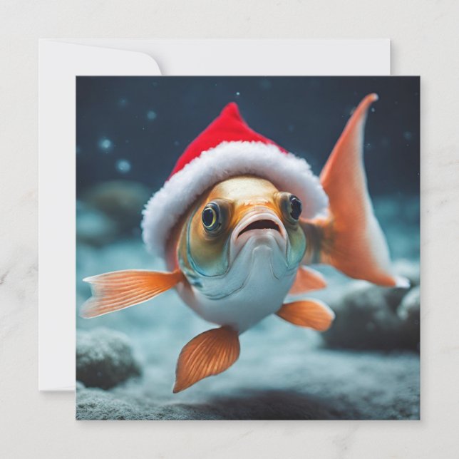 Cute Funny Christmas Fish with Santa Hat  Holiday Card (Front)