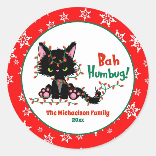 Cute Funny Christmas Grumpy Cat Classic Round Sticker