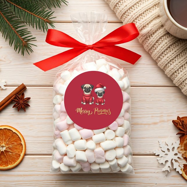Cute Funny Christmas Holiday Merry Pugmas Classic Round Sticker (Cute Funny Christmas Holiday Merry Pugmas Packaging Idea  Sticker)