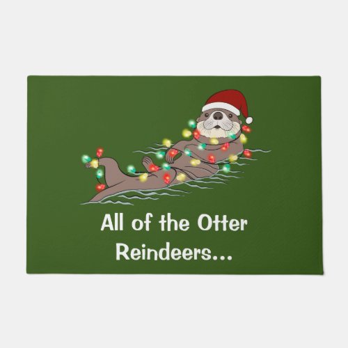 Cute Funny Christmas Lights Otter Reindeers Doormat
