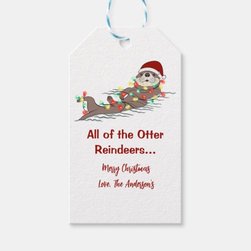 Cute Funny Christmas Lights Otter Reindeers  Gift Tags