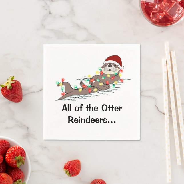 Cute Funny Christmas Lights Otter Reindeers  Napkins (Insitu)