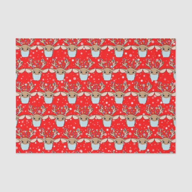 Cute Funny Christmas Reindeer Wearing Face Mask Tissue Paper (Front)