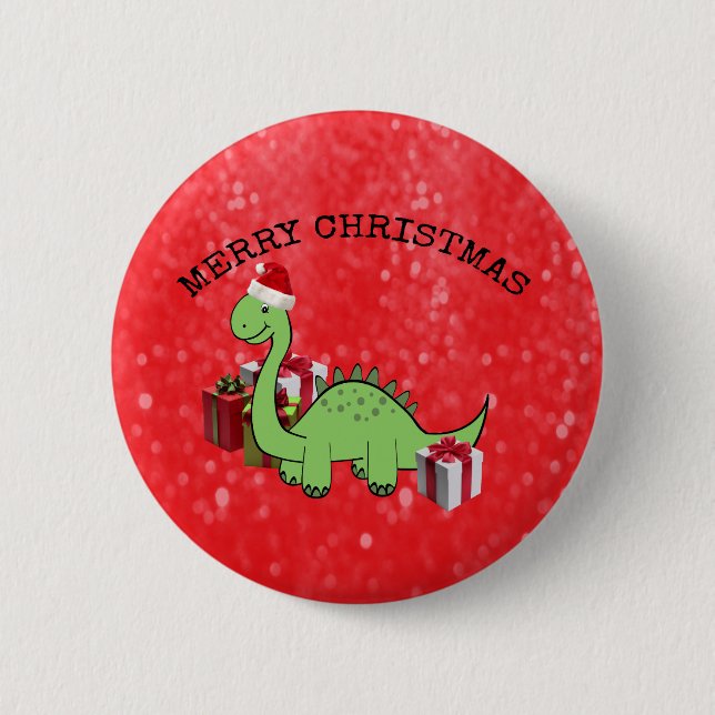 Cute funny  Christmas Santa dinosaur Button (Front)
