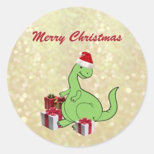 Cute funny  Christmas Santa dinosaur Classic Round Sticker