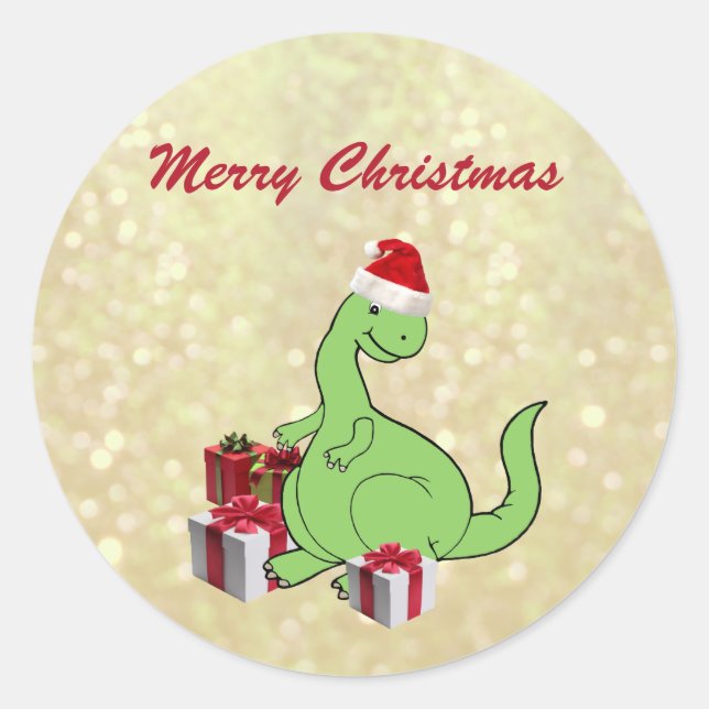 Cute funny  Christmas Santa dinosaur Classic Round Sticker (Front)