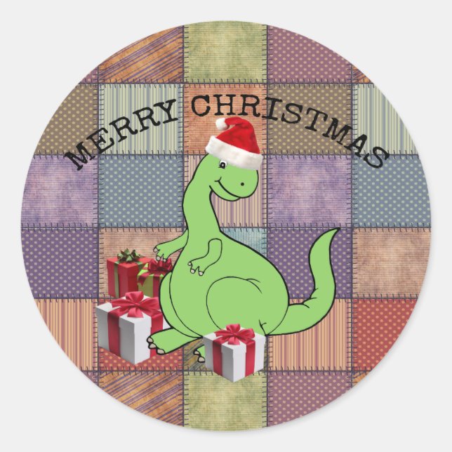 Cute funny  Christmas Santa dinosaur Classic Round Sticker (Front)
