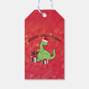Cute funny Christmas Santa dinosaur Gift Tags