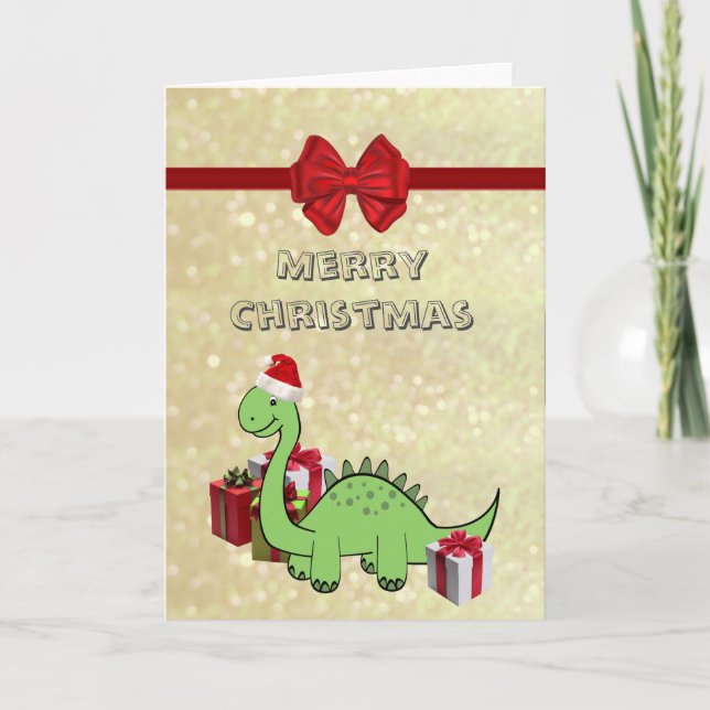 Cute funny  Christmas Santa dinosaur Holiday Card (Front)