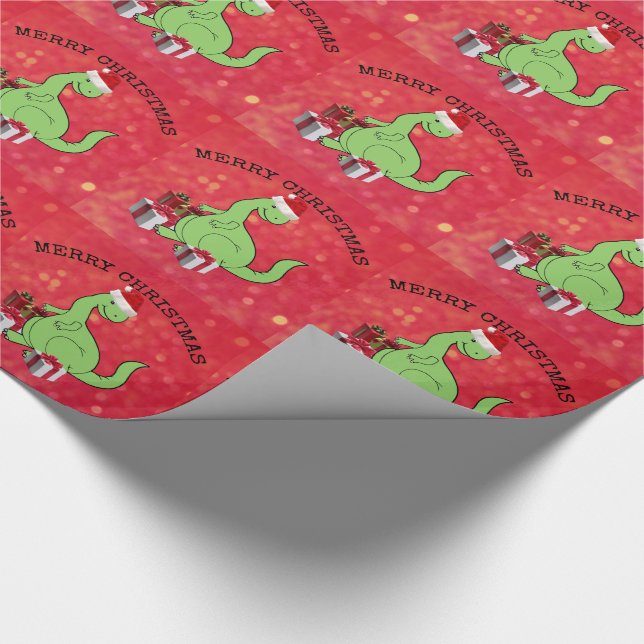 Cute funny  Christmas Santa dinosaur Wrapping Paper (Corner)