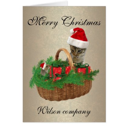 Cute funny Christmas Santa kitten and mouse Card