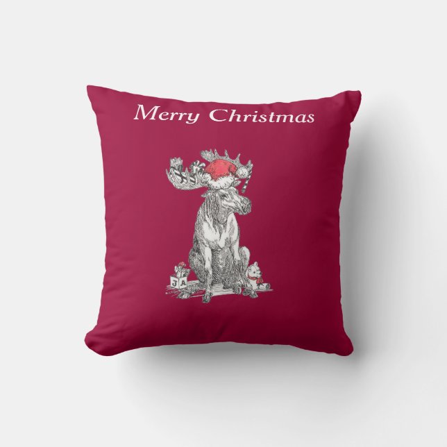 Cute Funny Christmas Sitting Moose Gifts Throw Pillow (Front)
