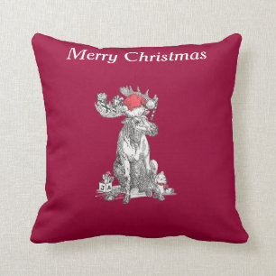 Cute Funny Christmas Sitting Moose Gifts Throw Pillow