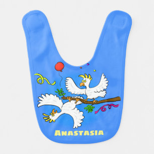 Cute funny cockatoo birds cartoon baby bib