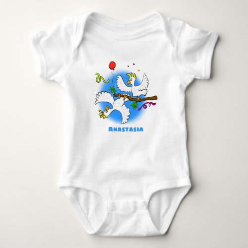 Cute funny cockatoo birds cartoon baby bodysuit