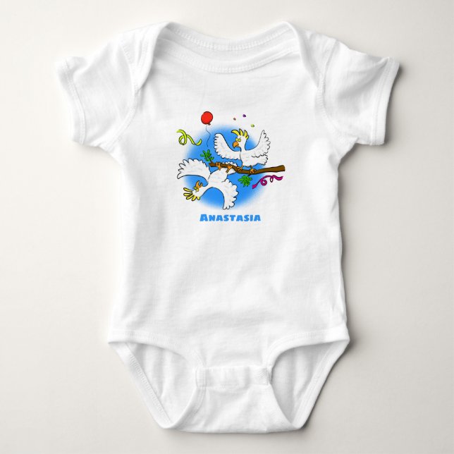 Cute funny cockatoo birds cartoon baby bodysuit (Front)