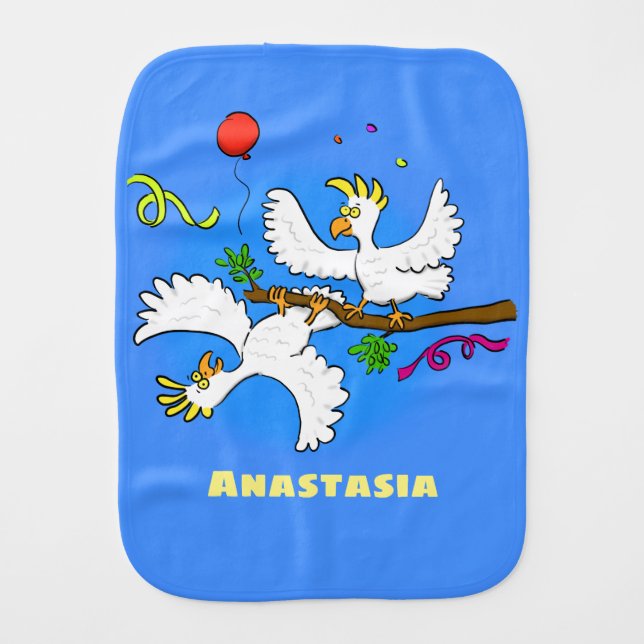 Cute funny cockatoo birds cartoon baby burp cloth (Front)