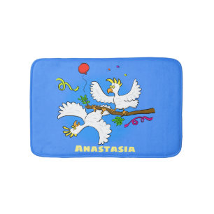 Cute funny cockatoo birds cartoon bath mat