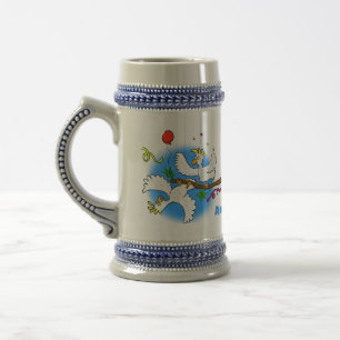 Cute funny cockatoo birds cartoon beer stein