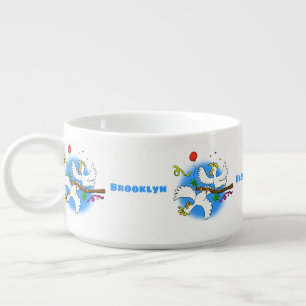 Cute funny cockatoo birds cartoon bowl