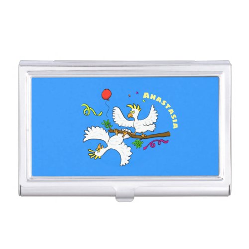 Cute funny cockatoo birds cartoon business card case