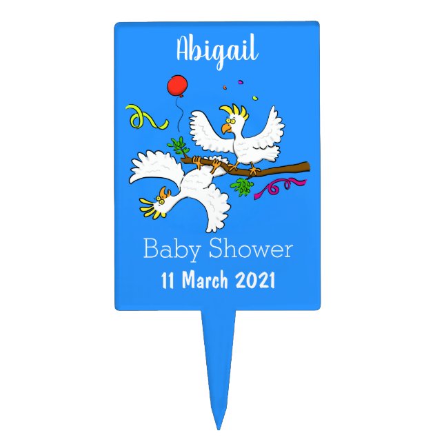 Cute funny cockatoo birds cartoon cake topper (Front)