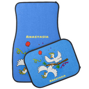 Cute funny cockatoo birds cartoon car floor mat