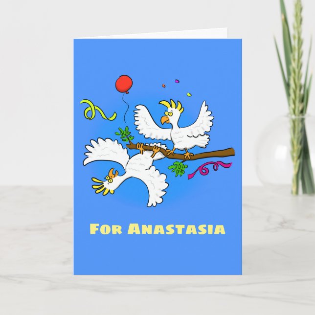 Cute funny cockatoo birds cartoon card (Front)
