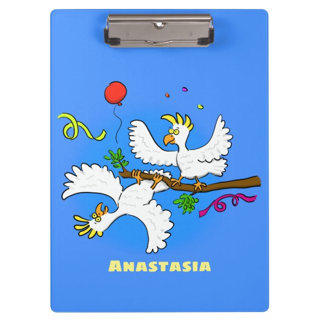 Cute funny cockatoo birds cartoon clipboard (Front)