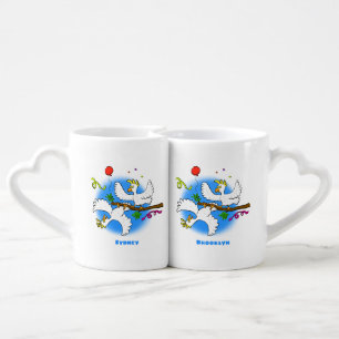 Cute funny cockatoo birds cartoon  coffee mug set