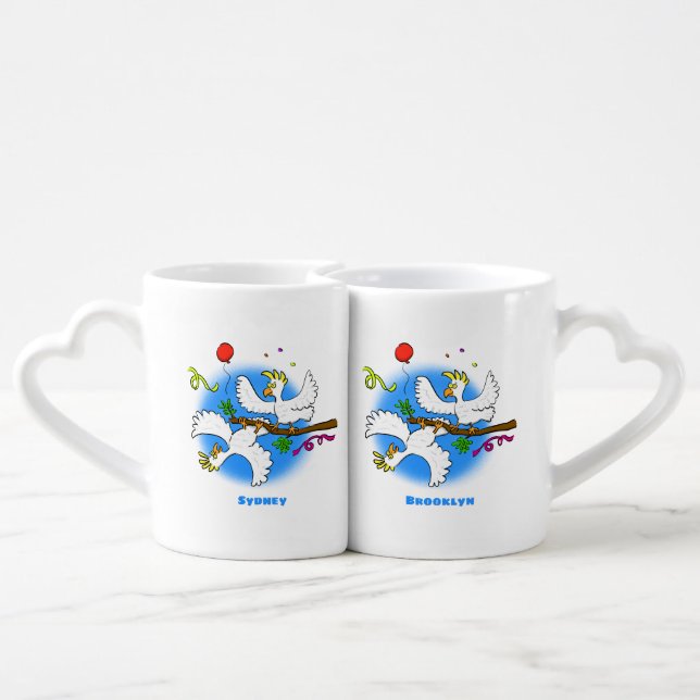 Cute funny cockatoo birds cartoon  coffee mug set (Back Nesting)