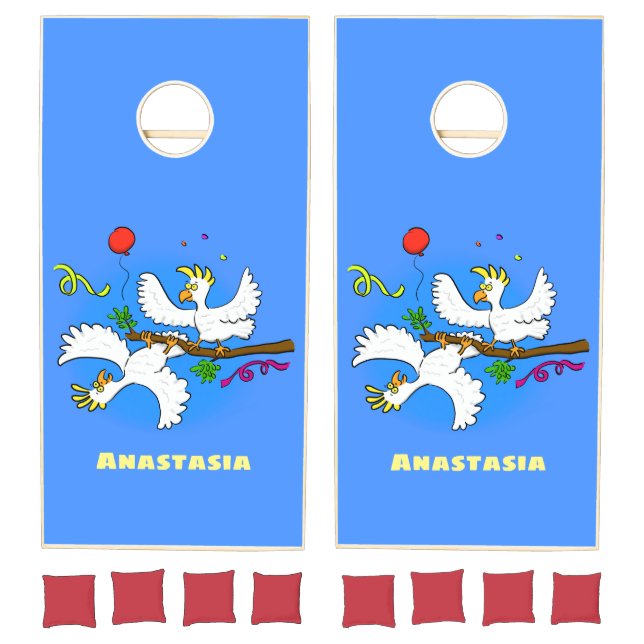 Cute funny cockatoo birds cartoon cornhole set (Set)