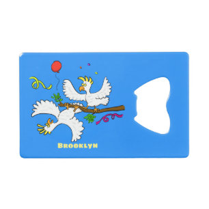 Cute funny cockatoo birds cartoon credit card bottle opener